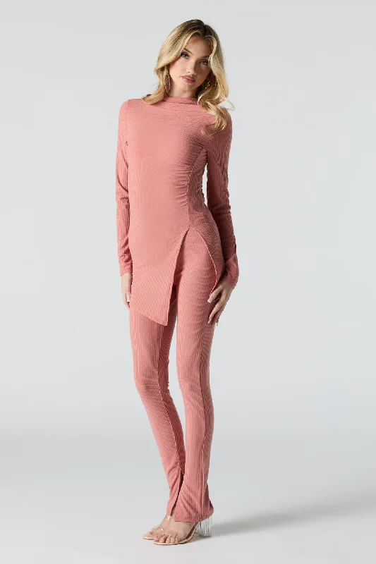 Ribbed Slit Legging Stylish Patterned Active Leggings