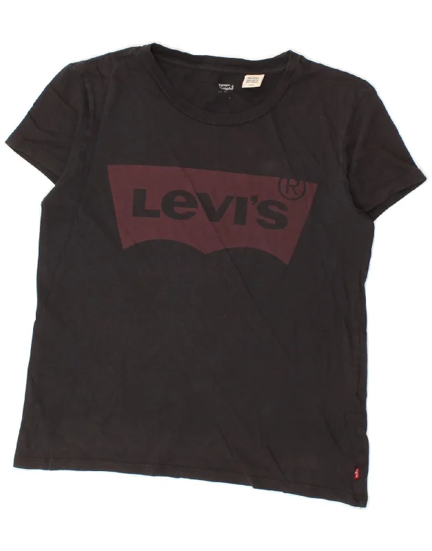 LEVI'S Womens Graphic T-Shirt Top UK 10 Small Black Cotton Mesh Blend Leather Blend Suede Blend LEVI'S Womens Graphic T-Shirt Top UK 10 Small Black Cotton Mesh Blend Leather Blend Suede Blend