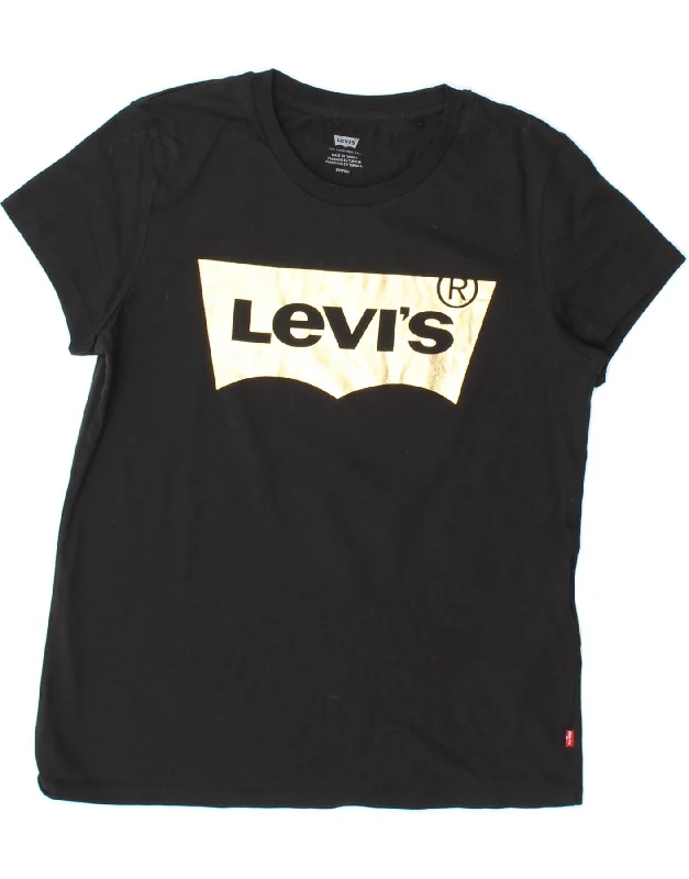 LEVI'S Womens Graphic T-Shirt Top UK 10 Small Black Cotton Welt Pockets Slit Pockets Flap Pockets LEVI'S Womens Graphic T-Shirt Top UK 10 Small Black Cotton Welt Pockets Slit Pockets Flap Pockets