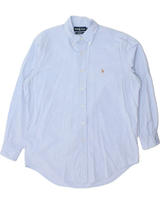 RALPH LAUREN Mens Yarmouth Loose Fit Shirt Size 15 1/2 Medium Blue Cotton Denim Fabric Leather Fabric Suede Fabric RALPH LAUREN Mens Yarmouth Loose Fit Shirt Size 15 1/2 Medium Blue Cotton Denim Fabric Leather Fabric Suede Fabric