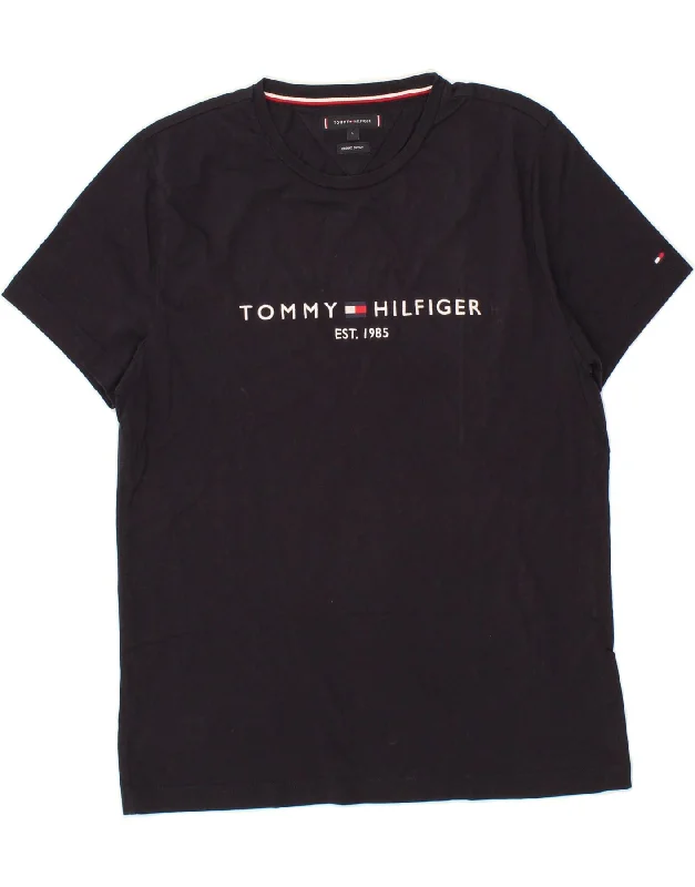 TOMMY HILFIGER Mens Graphic T-Shirt Top Large Navy Blue Cotton Beaded Sequined Faux Fur TOMMY HILFIGER Mens Graphic T-Shirt Top Large Navy Blue Cotton Beaded Sequined Faux Fur