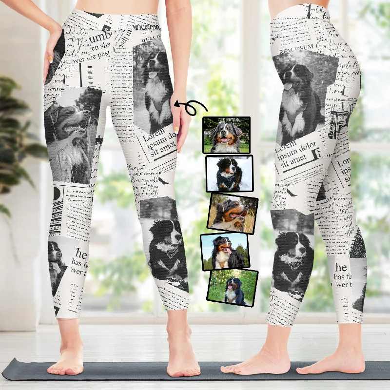 Custom Photo Newspaper - Birthday, Loving Gift For Women, Gift For Yourself, Gym Lady, Yoga Girl, Pet Mom - Personalized Leggings Trendy High-Waist Tummy Control Leggings