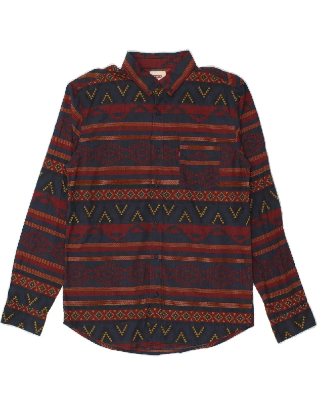 LEVI'S Mens Shirt Medium Navy Blue Fair Isle Cotton Mesh Canvas Denim
