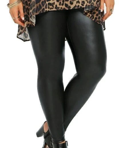 Rizzo Plus Size Faux Leather Leggings Fashionable Tummy Control Leggings