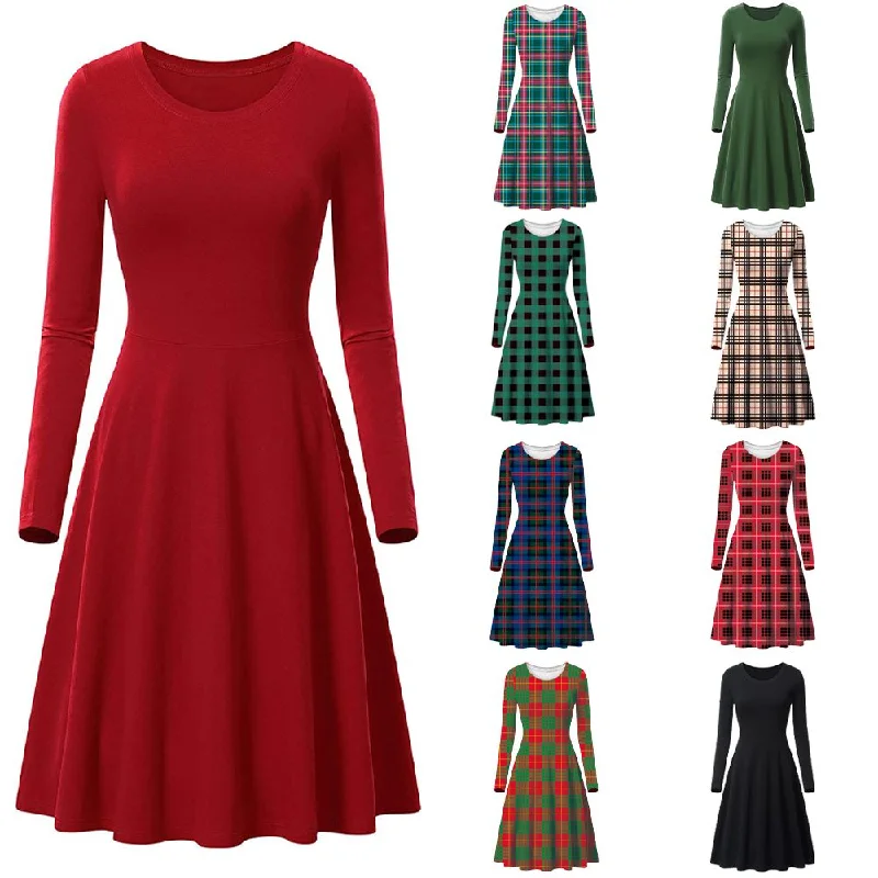Haute Edition Women's Christmas Plaid & Solid Holiday Long Sleeve Skater Party Dress Tunics Bestseller popular Haute Edition Women's Christmas Plaid & Solid Holiday Long Sleeve Skater Party Dress Tunics Bestseller popular