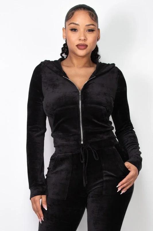 Velour Zip-Up Hoodie Jacket Wool Jacket Cashmere Jacket Tweed Jacket