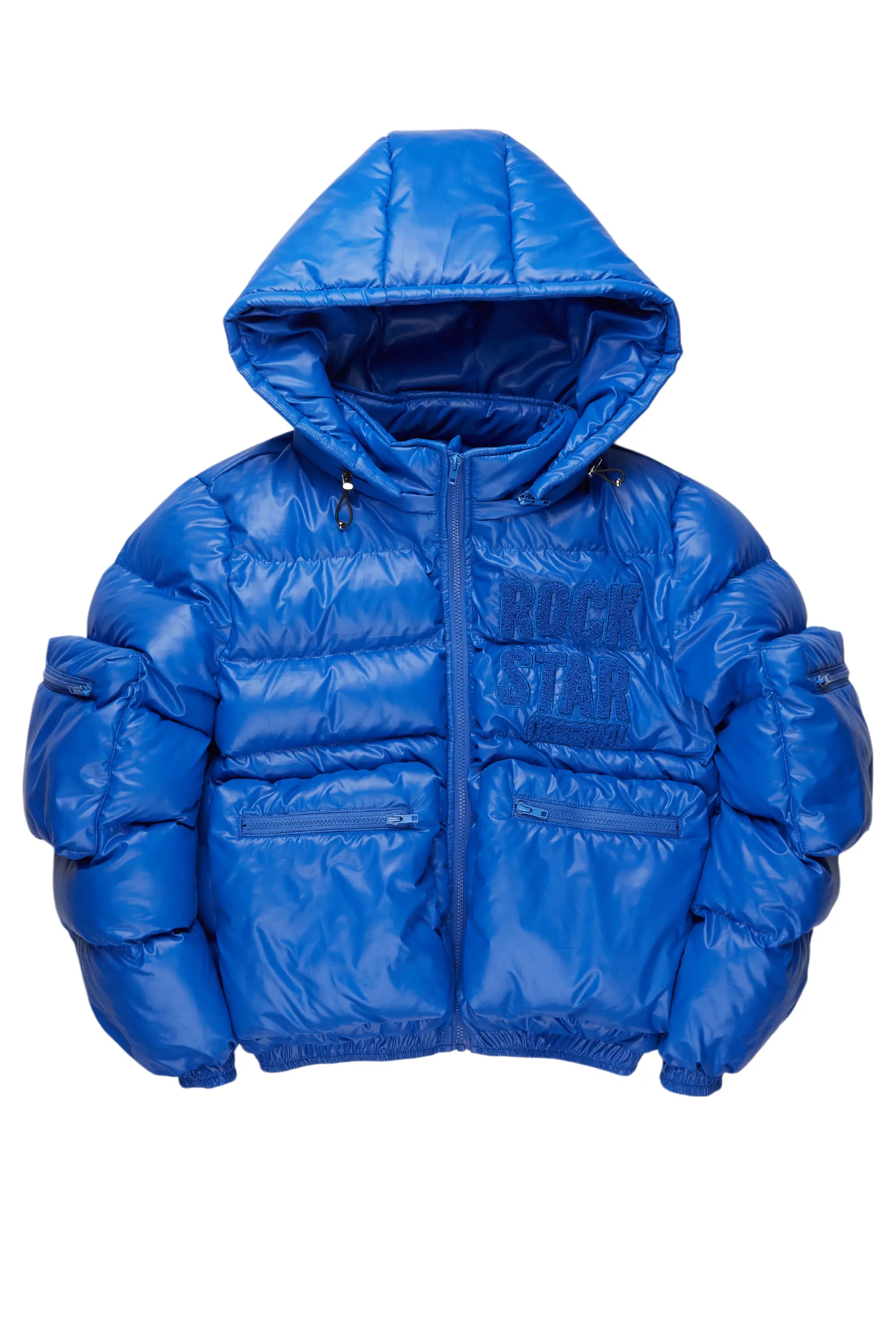 Keisha Royal Blue Cargo Puffer Jacket Cardigan Sweater Pullover