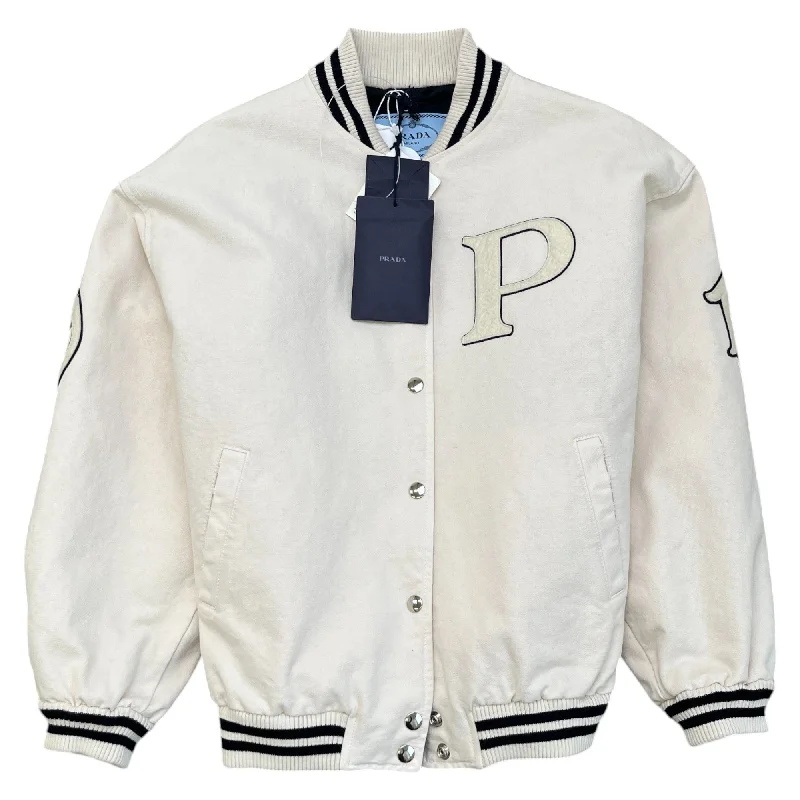 Women's Patch-Appliqué Padded Varisty Jacket Cream Size IT 40 / UK 8 Jersey Jacket Tulle Jacket Batik Jacket