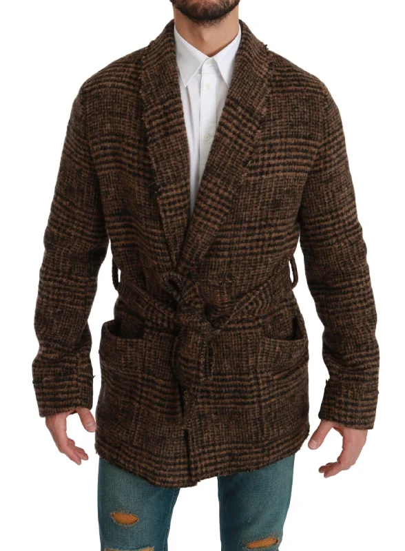 Elegant Brown Alpaca Blend Belted Cape Jacket Jacket Blazer Coat
