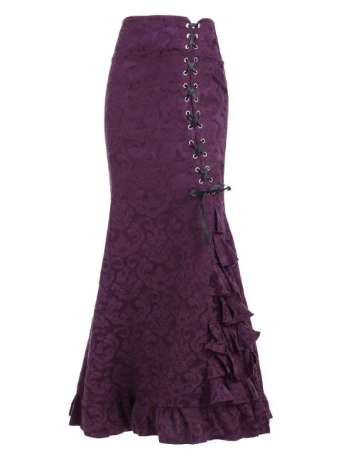 Elegance Ruffles Jacquard Mermaid Skirt belted skirt waist