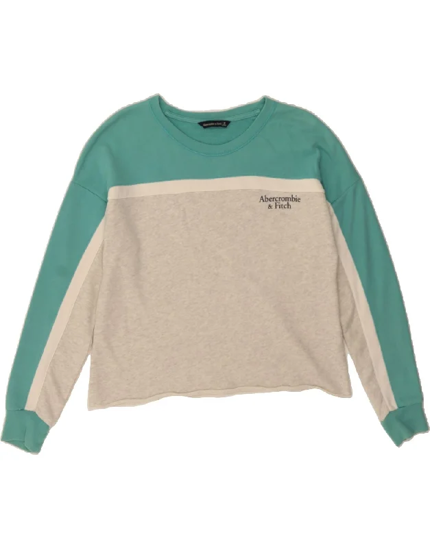 ABERCROMBIE & FITCH Womens Sweatshirt Jumper UK 14 Medium Grey Colourblock Hoodie with Bell Sleeves Flared Feminine ABERCROMBIE & FITCH Womens Sweatshirt Jumper UK 14 Medium Grey Colourblock Hoodie with Bell Sleeves Flared Feminine