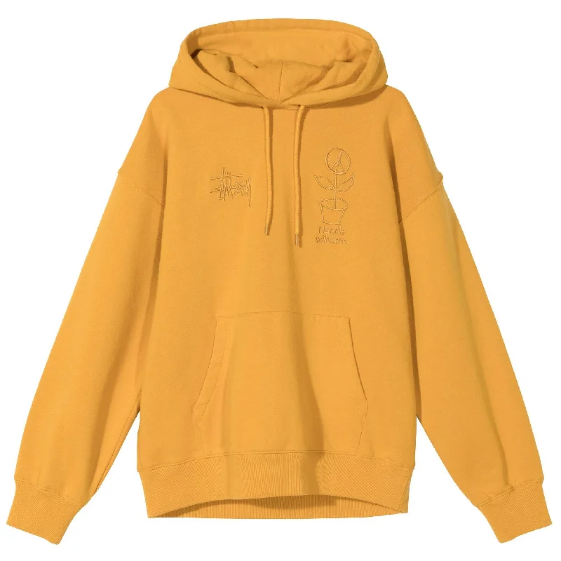 Stussy Care Hoodie Gold Hoodie with Hem Fringe Bohemian Relaxed