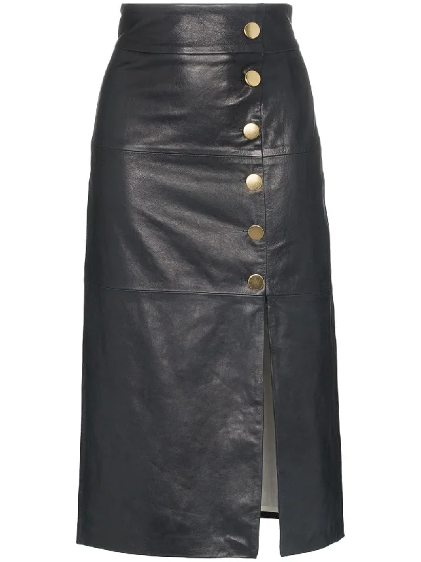 lucy button detail leather skirt midi skirt versatile