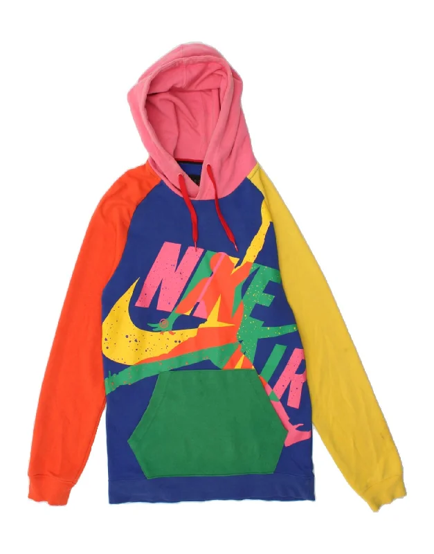 JORDAN Womens Longline Hoodie Jumper UK 10 Small Multicoloured Colourblock Hoodie with Pattern Geometric Abstract JORDAN Womens Longline Hoodie Jumper UK 10 Small Multicoloured Colourblock Hoodie with Pattern Geometric Abstract