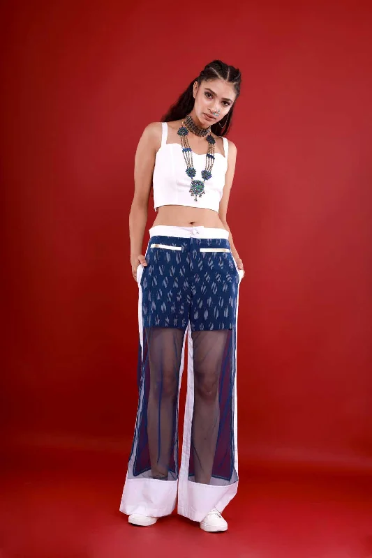 Ikat See Through Pants Casual Plaid Pants