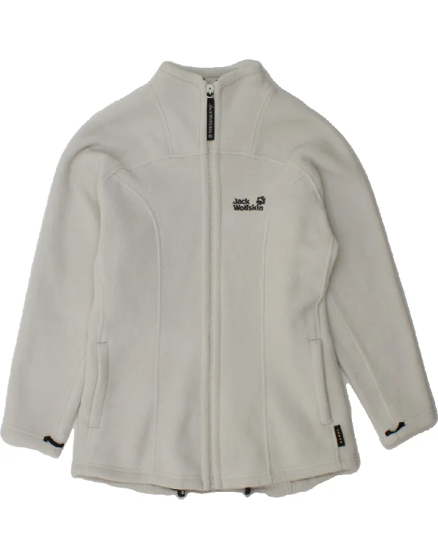 JACK WOLFSKIN Womens Graphic Fleece Jacket UK 8 Small White Polyester Denim Jacket Leather Jacket Suede Jacket JACK WOLFSKIN Womens Graphic Fleece Jacket UK 8 Small White Polyester Denim Jacket Leather Jacket Suede Jacket