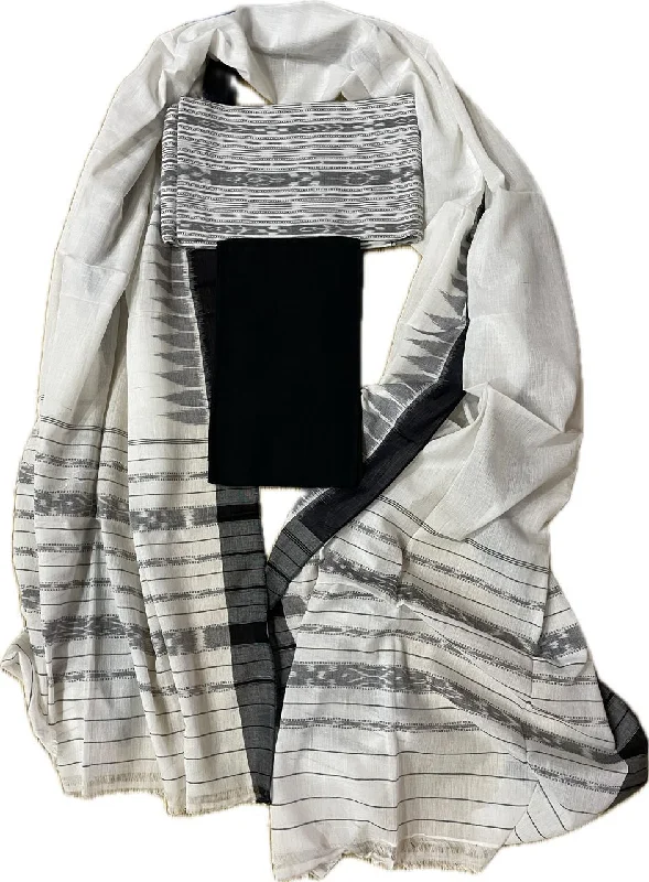 Ikat Cotton Suite Online White Dupatta Black Pant Cozy Jogger Leggings