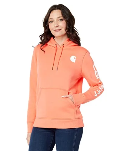 Carhartt Women's Relaxed Fit Midweight Logo Sleeve Graphic Sweatshirt, Electric Coral, X-Large Hoodie with Hem Raw Edge Edgy Unfinished Carhartt Women's Relaxed Fit Midweight Logo Sleeve Graphic Sweatshirt, Electric Coral, X-Large Hoodie with Hem Raw Edge Edgy Unfinished