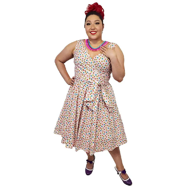 Wrap-Front Swing Dress in Candy Polka Dots Boat Neckline Classic