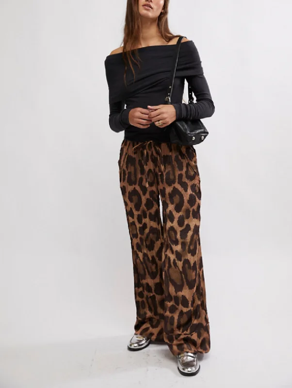 All Out Satin Leopard Pant Formal Stretch Pants