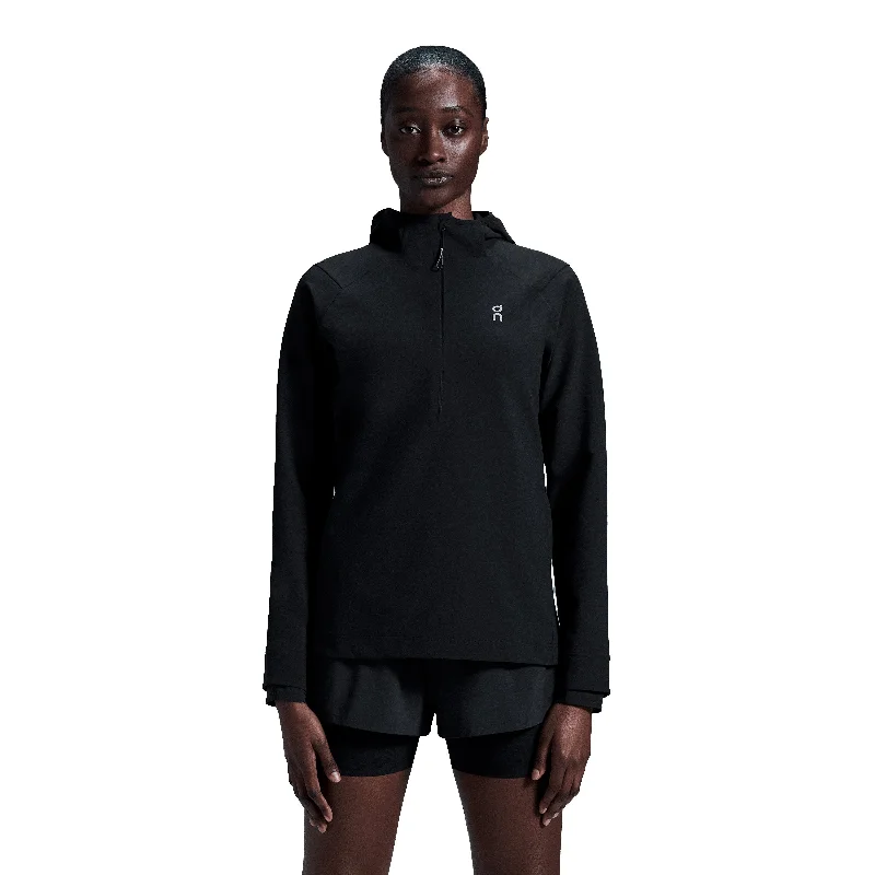 On Women's Pace Hoodie Black Hoodie with Emblem Brand Identity