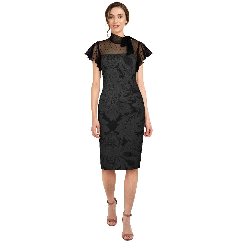 Lace Tie Wiggle Dress in Black Floral Tunics Chic elegant