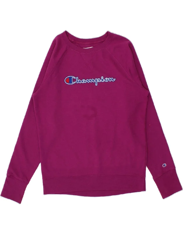 CHAMPION Womens Graphic Sweatshirt Jumper UK 14 Medium Maroon Polyester Hoodie with Elastic Waist Stretchable Comfortable CHAMPION Womens Graphic Sweatshirt Jumper UK 14 Medium Maroon Polyester Hoodie with Elastic Waist Stretchable Comfortable