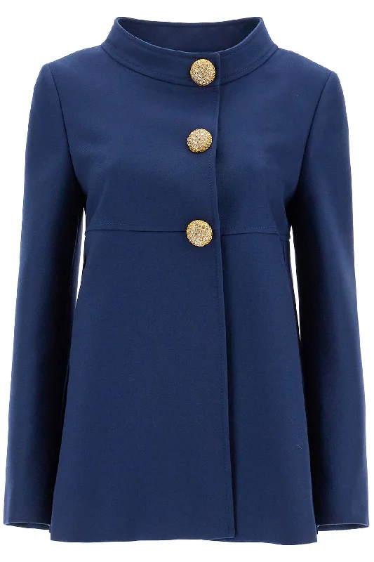 Slim Indigo Silk Jacket With Golden Buttons - Blue Faux Fur Fabric Real Fur Fabric Shearling Fabric Slim Indigo Silk Jacket With Golden Buttons - Blue Faux Fur Fabric Real Fur Fabric Shearling Fabric