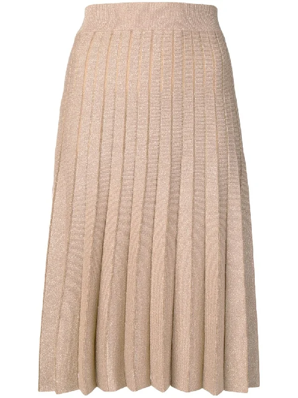 shimmer pleat4ed midi skirt elastic waist skirt