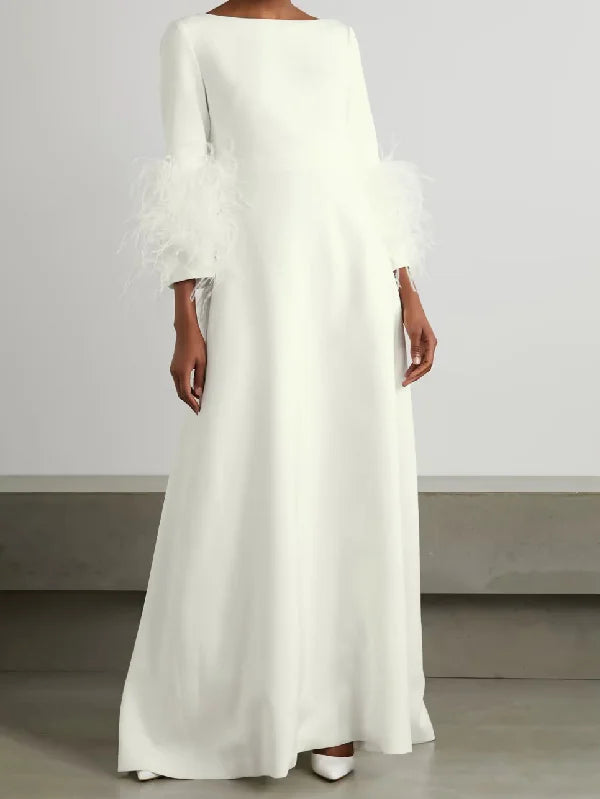Elegant Simple Black And White Feather Long Sleeve Party Dress M 111150 Tunics Silk luxurious