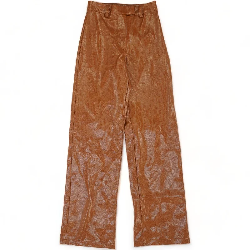 Brown Solid Dress Pants Relaxed Fit Trousers