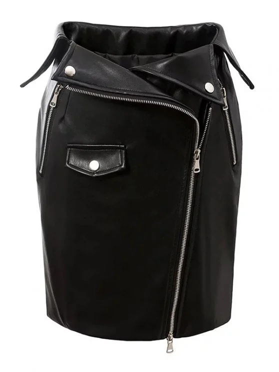 Pretty PU Leather Zippered Bodycon Skirt chiffon skirt airy