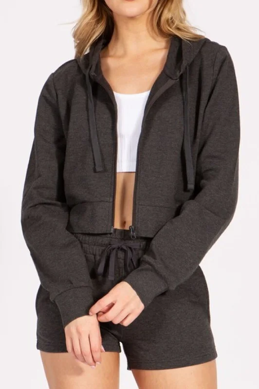 Women's Cropped Zip Up French Terry Hooded Jacket Fleece Jacket Down Jacket Feather Jacket Women's Cropped Zip Up French Terry Hooded Jacket Fleece Jacket Down Jacket Feather Jacket