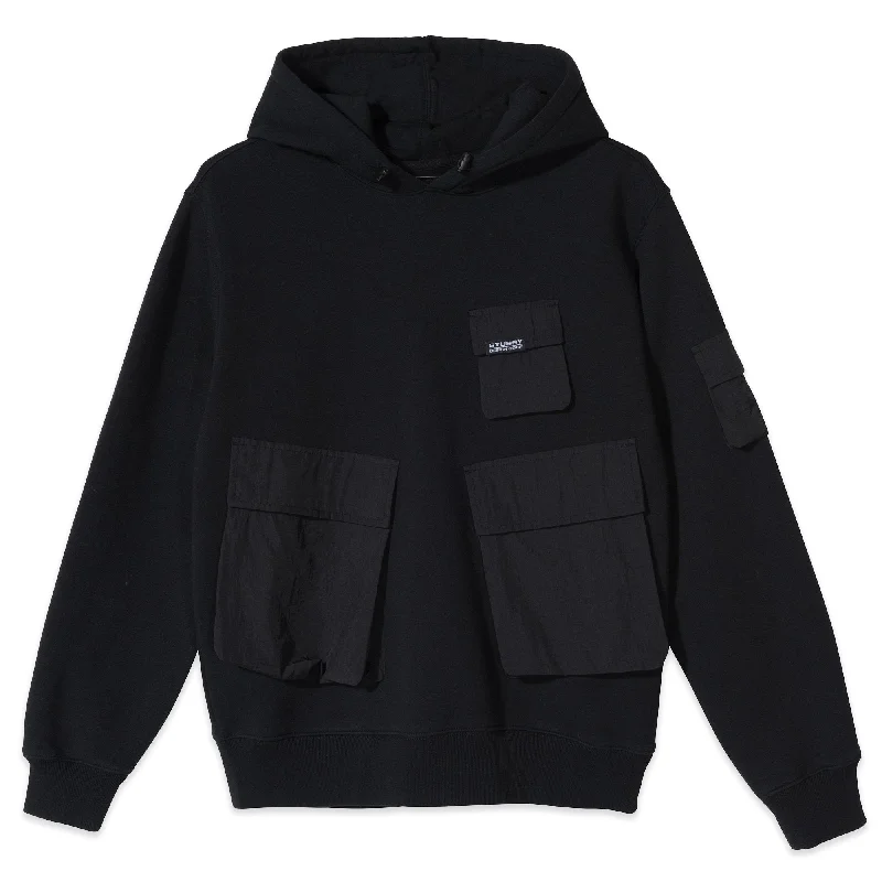 Stussy Cargo Fleece Hoodie Black Hoodie with Typography Text Message
