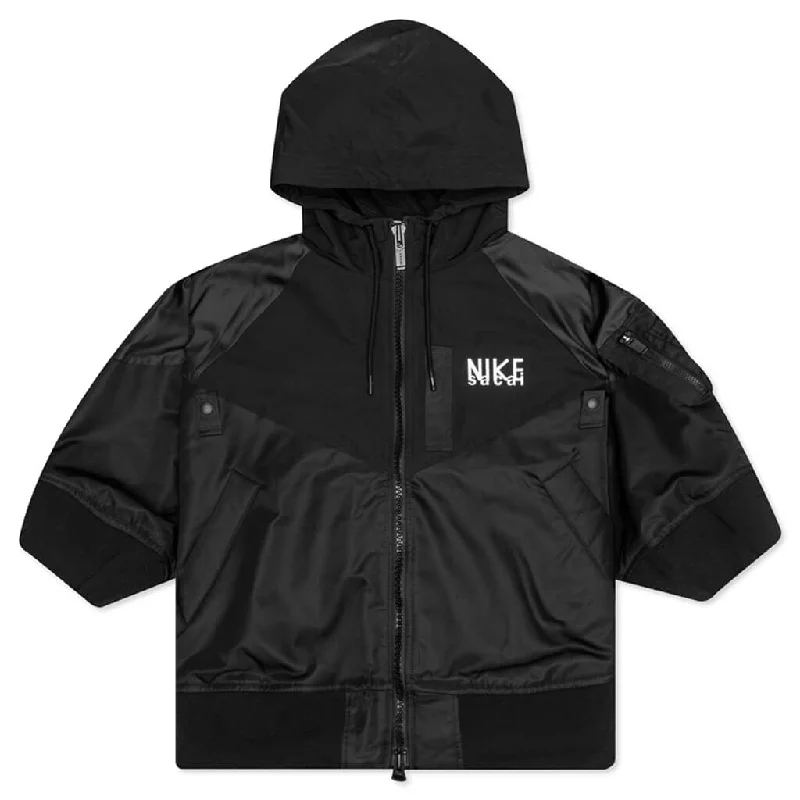 Nike x Sacai Women's NRG Full Zip Hooded Jacket - Black Satin Fabric Silk Fabric Chiffon Fabric
