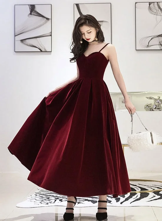 Wine Red Velvet Straps V-neckline Party Dress, Long Burgundy Prom Dress Evening Dress Tunics Yoga stretchy Wine Red Velvet Straps V-neckline Party Dress, Long Burgundy Prom Dress Evening Dress Tunics Yoga stretchy