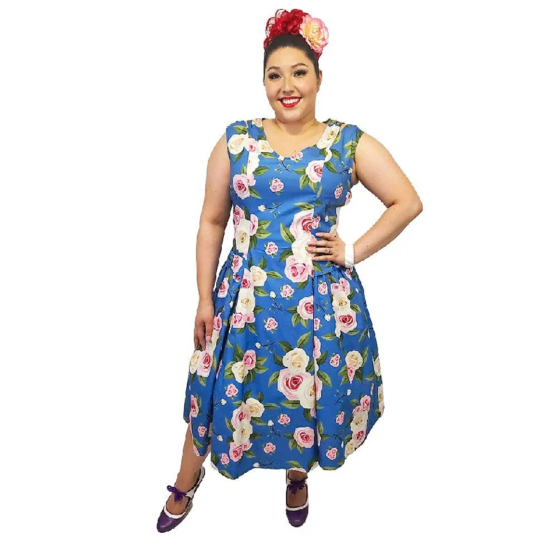 Betty Drop-Waist Floral Swing Dress in Blue Tunics Hiking breathable