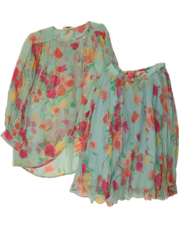 CHRISTIAN DIOR Womens 2 Piece Skirt Set IT 44 Medium W28 Blue Floral satin skirt smooth
