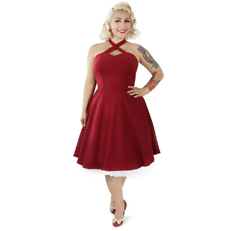 Criss-Cross Halter Dress in Burgundy by Hemet Tunics Business professional