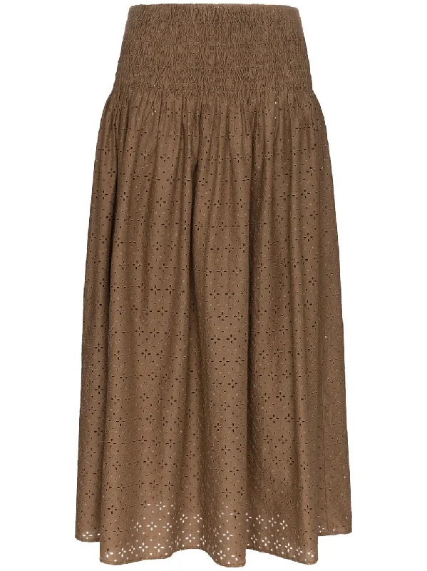 Abacos embroidered smocked cotton skirt velvet skirt glossy