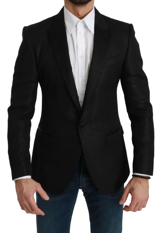 Slim Fit Martini Black Blazer Jacket Front Pockets Side Pockets Patch Pockets