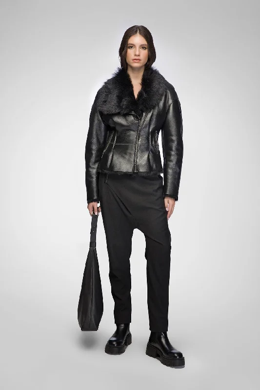 Luz - Black Shearling Jacket Mesh Jacket Canvas Jacket Denim Jacket