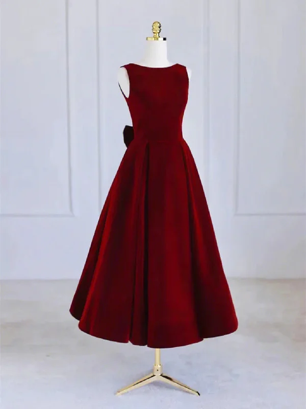 Wine Red Velvet Tea Length Wedding Party Dress, Wine Red Velvet Prom Dress Tunics Wedding white Wine Red Velvet Tea Length Wedding Party Dress, Wine Red Velvet Prom Dress Tunics Wedding white