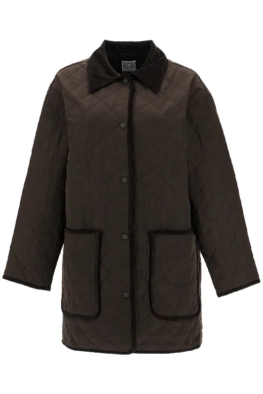 Brown Quilted Barn Jacket In Recycled Polyester And Organic Cotton With High Collar  - Brown Hoodie Zip-Up Jacket Button-Up Jacket