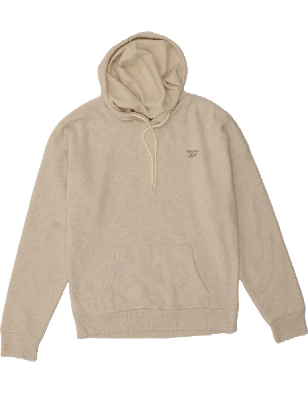 REEBOK Womens Hoodie Jumper UK 16/18 Large Beige Flecked Cotton Hoodie with Set-In Sleeves Structured Classic REEBOK Womens Hoodie Jumper UK 16/18 Large Beige Flecked Cotton Hoodie with Set-In Sleeves Structured Classic