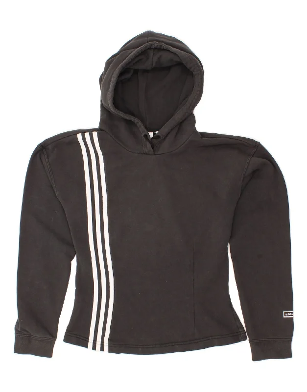 ADIDAS Womens Hoodie Jumper UK 8 Small Black Cotton Hoodie Crop Top Short Trendy