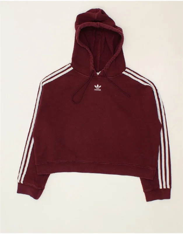 ADIDAS Womens Oversized Crop Hoodie Jumper UK 14 Large Maroon Cotton Hoodie with Mock Neck Collared Structured ADIDAS Womens Oversized Crop Hoodie Jumper UK 14 Large Maroon Cotton Hoodie with Mock Neck Collared Structured