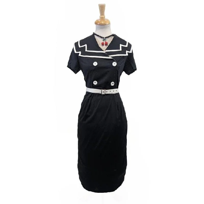 Retro Sailor Wiggle Dress in Black Floral Print girly