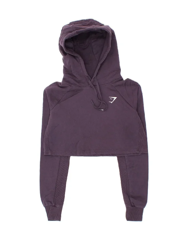 GYMSHARK Womens Oversized Crop Hoodie Jumper UK 6 XS Purple Cotton Hoodie with Snap Buttons Easy Quick GYMSHARK Womens Oversized Crop Hoodie Jumper UK 6 XS Purple Cotton Hoodie with Snap Buttons Easy Quick