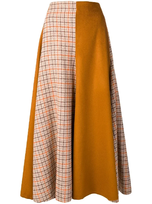 check panel maxi skirt button skirt front